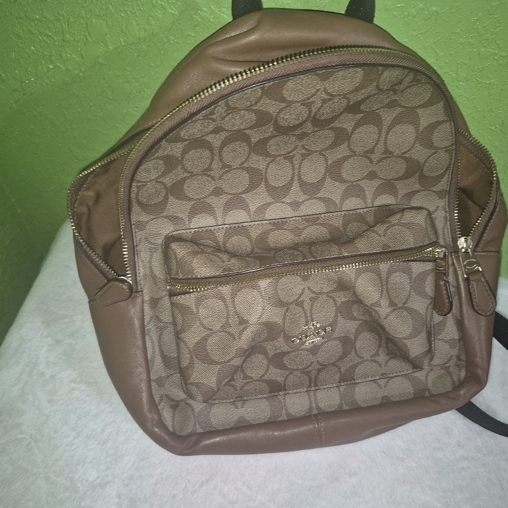 Coach Signature Brown Backpack with Gold Accents - Picture 5 of 7